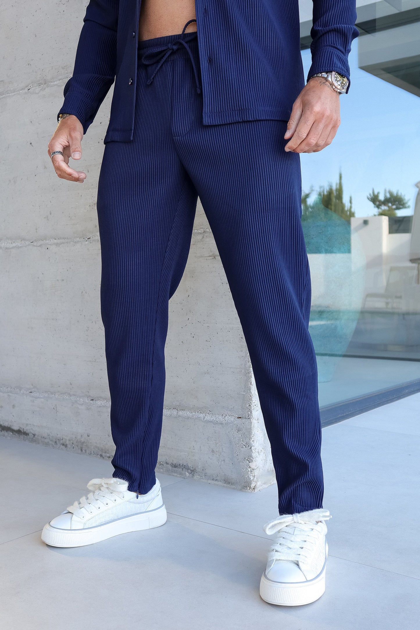 KOE | The Slim Pleated Trousers – Navy Blue