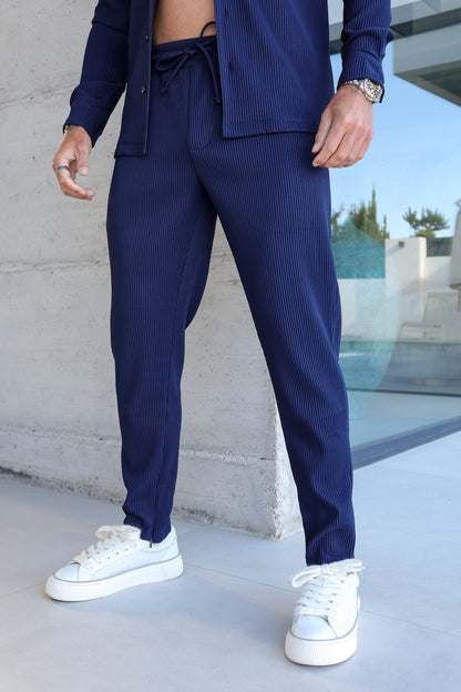 KOE | The Slim Pleated Trousers – Navy Blue